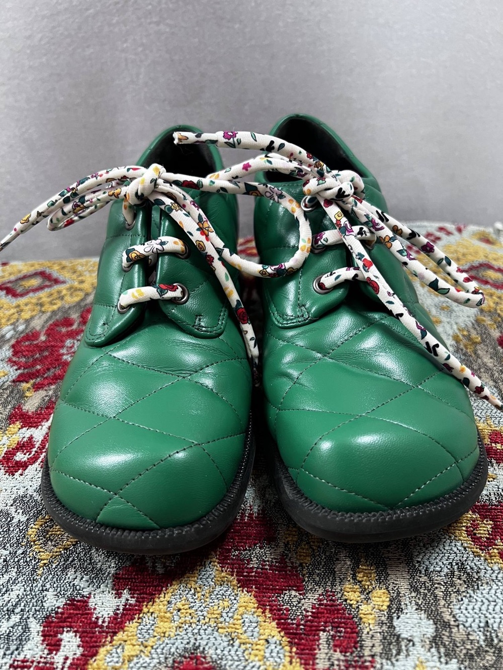 John Fluevog Thrillvogs Maika Quilted Lace-Up Heels Green
